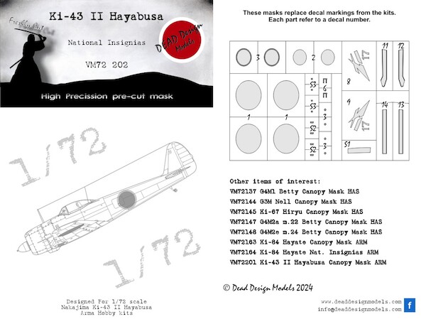 Nakajima Ki43-II Hayabusa 'Oscar' National Insignia masks (Arma Hobby) VM72202