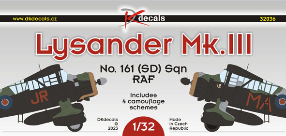 Lysander Mk.III No.161(SD) Sq. RAF (4 camo schemes) DK32036
