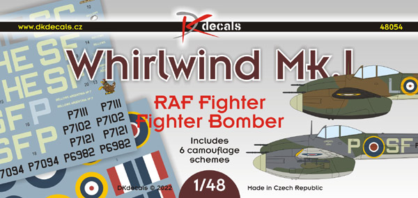 Westland Whirlwind MK1, RAF Fighter Bomber (6 camo schemes) DK48054