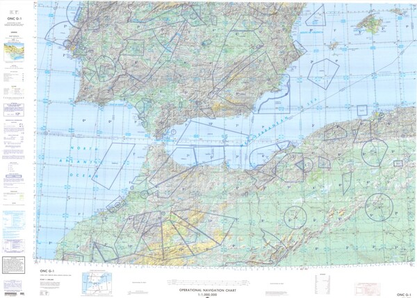 ONC G-1: Available: Operational Navigation Chart for Spain, Morocco, Algeria, Portugal. Available ! additional charts available within five working days. E-mail your requirements.  ONC G-1
