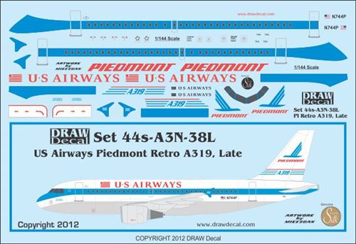 A319 (US Airways Piedmont Retrojet Late) 44-A3N-38L