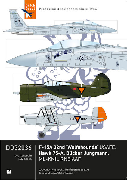 F15A Eagle (32TFS "Wolfhounds USAFE, Soeterberg), Curtiss Hawk 75A. Bucker Bu131 Jungman (ML-KNIL)  DD32036