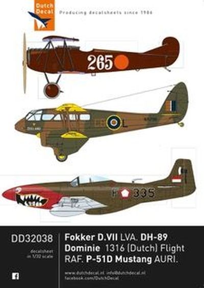 Fokker DVII, (LVA), Dominie (1316 Dutch Flight RAF), P51D/K (AURI)  DD32038