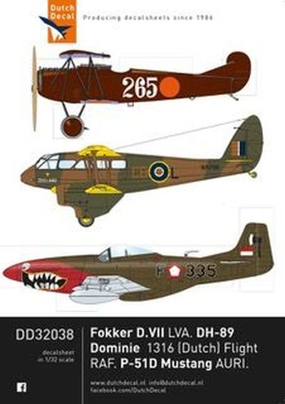 Fokker DVII, (LVA), Dominie (1316 Dutch Flight RAF), P51D/K (AURI) DD32038