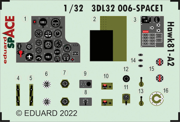 SPACE 3D Detailset Curtiss Hawk 81-A2 Instrument Panel and seatbelts (Great Wall Hobby) 3DL32006