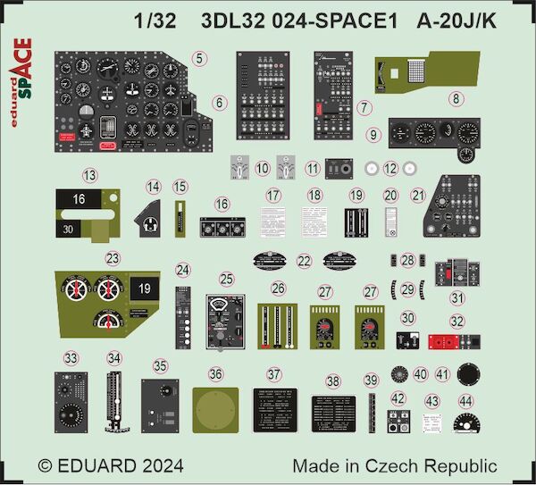 SPACE 3D  Detailset A20J/K Havoc  Instrument Panels and seatbelts (Hong Kong Models)  3DL32024