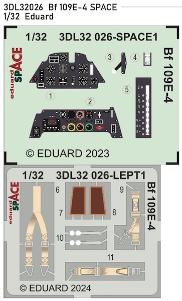 SPACE 3D Detailset Messerschmitt BF109E-4 Instrument Panels and seatbelts (Eduard) 3DL32026