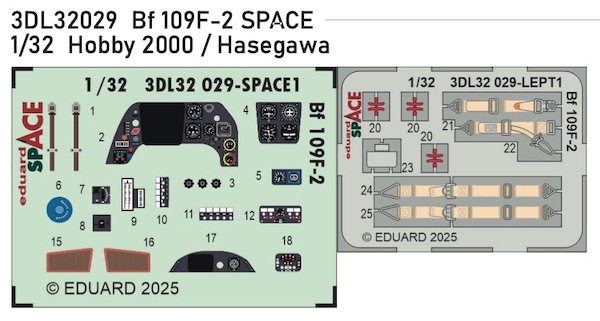 SPACE 3D Detailset Messerschmitt BF109F-2 Instrument Panel and seatbelts (Hobby 2000, Hasegawa) 3DL32029