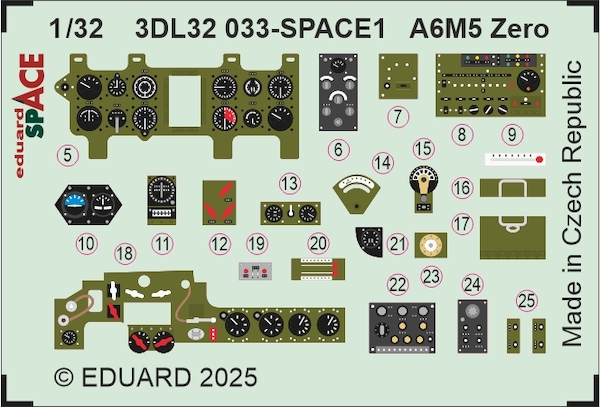 SPACE 3D Detailset Mitsubishi A6M5 Zero Instrument Panel and seatbelts (Tamiya) 3DL32033