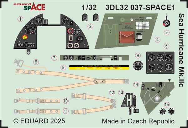 SPACE 3D  Detailset Sea Hurricane MkIIc seatbelts and instrument panels (Revell)  3DL32037