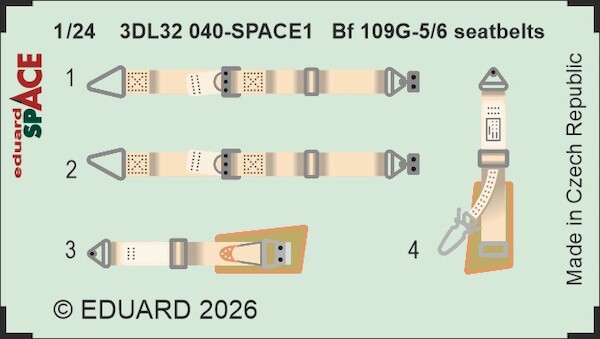 SPACE 3D Detailset Messerschmitt BF109G-5/G-6 seatbelts (Airfix) 3DL32040