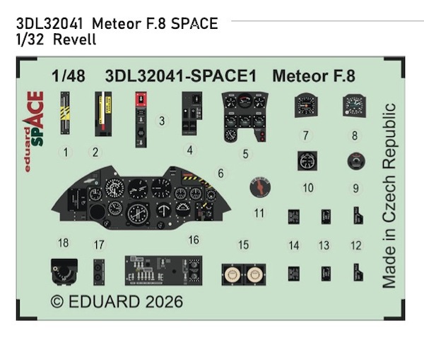 SPACE 3D Detailset Meteor F8 Instrument Panel (Revell) 3DL32041