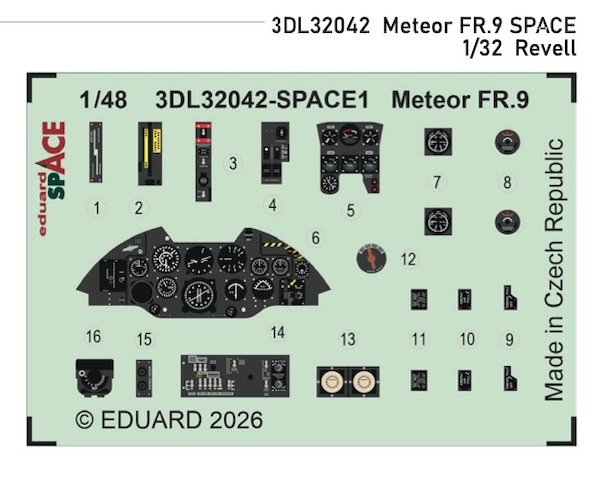 SPACE 3D Detailset Meteor FR9 Instrument Panel (Revell) 3DL32042
