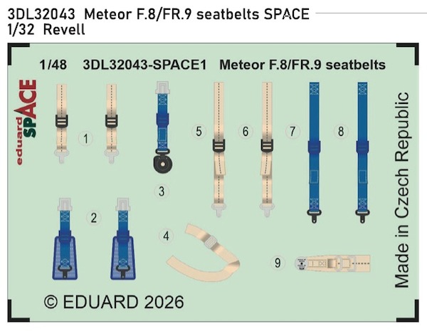 SPACE 3D Detailset Meteor F8/FR9 Seatbelts (Revell) 3DL32043