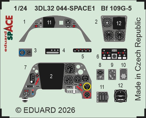 SPACE 3D Detailset Messerschmitt BF109G-5 Instrument Panel (Airfix) 3DL32044