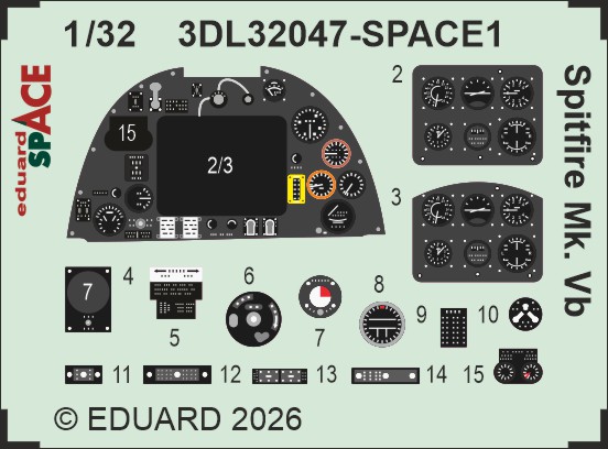 SPACE 3D Detailset Spitfire MKVb Instrument Panel (Kotare) 3DL32047