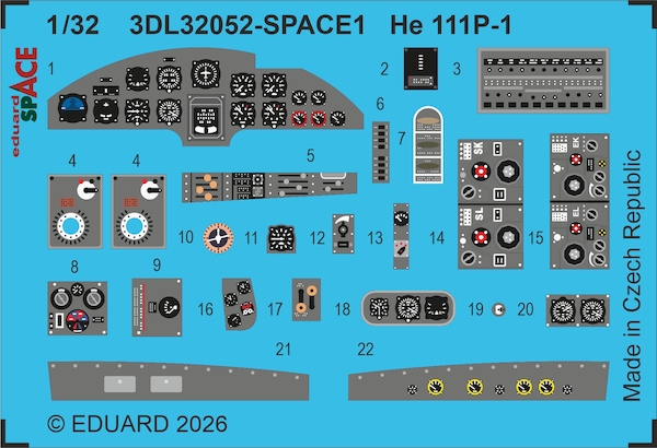 SPACE 3D  Detailset  Heinkel He111P-1 Instrument panels (Revell)  3DL32052