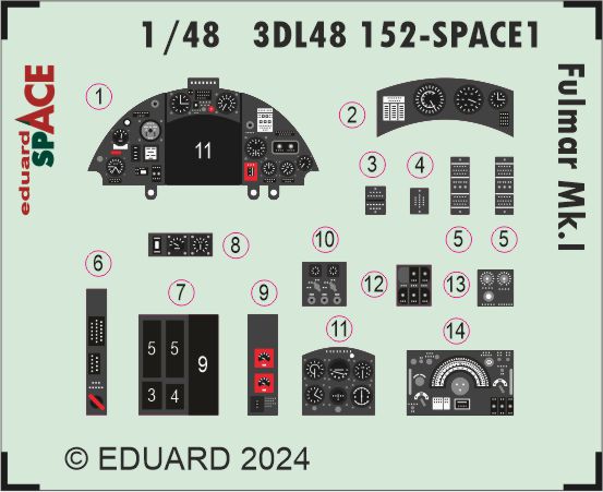 SPACE 3D Detailset Fairey Fulmar MKI  Instrument panel and Seatbelts  (Trumpeter)  3DL48152