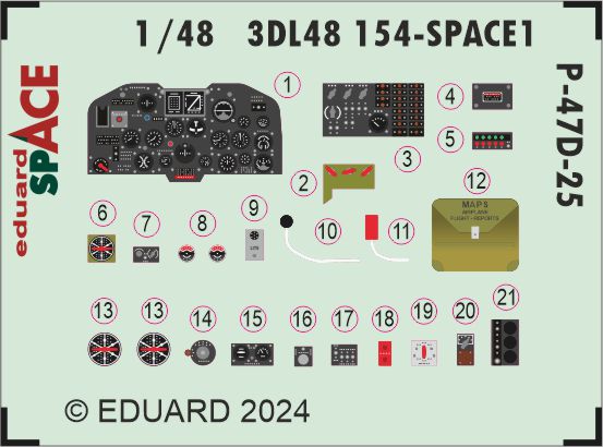 SPACE 3D Detailset Republic P47D-25 Thunderbolt Instrument panel and Seatbelts  (Mini Art)  3DL48154