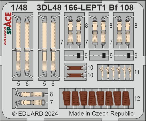 SPACE 3D Detailset Messerschmitt BF108 Instrument panel and Seatbelts  (Eduard)  3DL48166