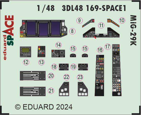 SPACE 3D Detailset Mikoyan MiG29K Fulcrum Instrument panel and Seatbelts (Hobby Boss) 3DL48169