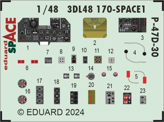 SPACE 3D Detailset Republic P47D-30 Thunderbolt Instrument panel and Seatbelts (MiniArt) 3DL48170
