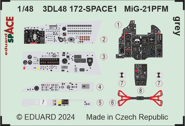 SPACE 3D Detailset Mikoyan MiG21PFM Fishbed -Grey- Instrument panel and Seatbelts (Hong Kong Models) 3DL48172