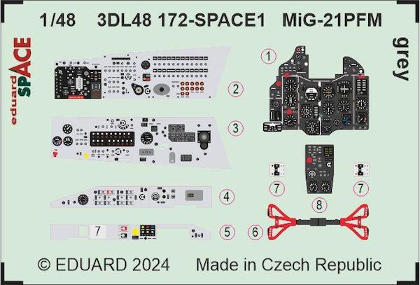 SPACE 3D Detailset Mikoyan MiG21PFM Fishbed -Grey- Instrument panel and Seatbelts  (Hong Kong Models)  3DL48172