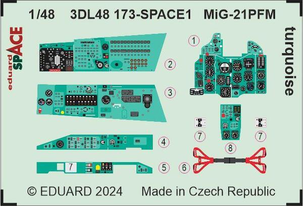 SPACE 3D Detailset Mikoyan MiG21PFM Fishbed -Turquoise- Instrument panel and Seatbelts (Hong Kong Models) 3DL48173