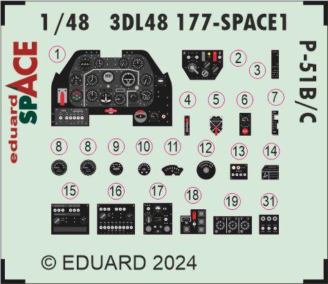 SPACE 3D DetailsetNorth-American P-51B/P-51C Instrument panel and Seatbelts (Eduard) 3DL48177