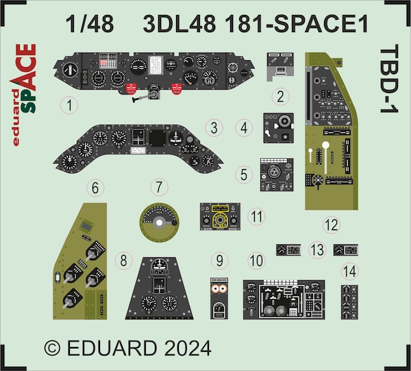 SPACE 3D Detailset TBD-1 Devastator Instrument panel and Seatbelts  (Hobby Boss)  3DL48181