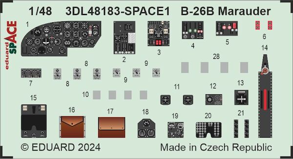 SPACE 3D Detailset B26B Marauder Instrument panel and Seatbelts  (ICM)  3DL48183