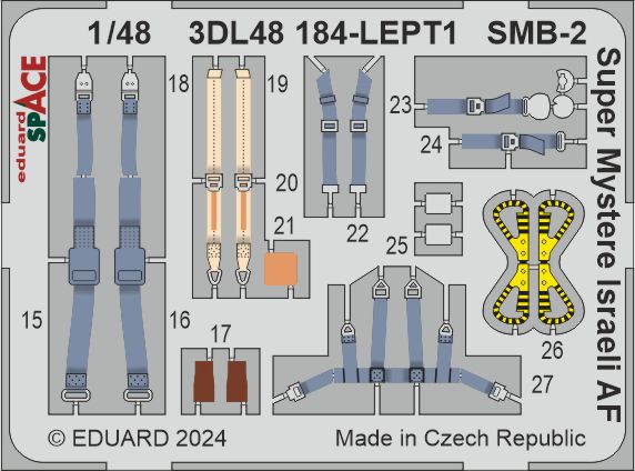 SPACE 3D Detailset SMB-2 Super Mystere Israeli AF Instrument panel and Seatbelts  (Special Hobby)ICM)  3DL48184