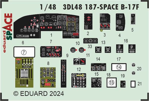 SPACE 3D Detailset Boeing B17F Flying Fortress Instrument panel and Seatbelts (Hong Kong Model, Eduard) 3DL48187