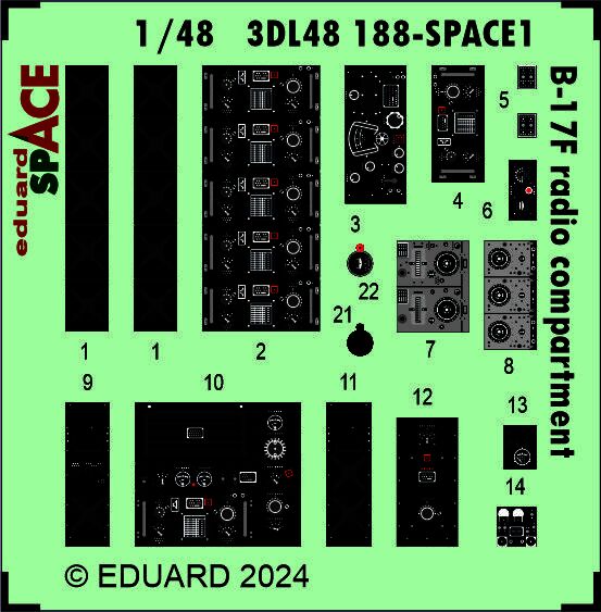 SPACE 3D Detailset Boeing B17F Flying Fortress  Radio Compartiment Instrument panels and Seatbelts  (Hong Kong Model, Eduard)  3DL48188