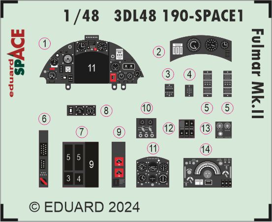 SPACE 3D Detailset Fairey Fulmar MkII Instrument panel and Seatbelts (Trumpeter) 3DL48190