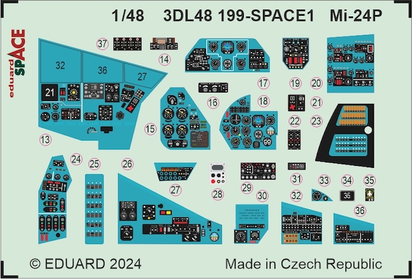 SPACE 3D Detailset Mil Mi24P Hind Instrument panels and Seatbelts (TrumpeterMagic factory) 3DL48199
