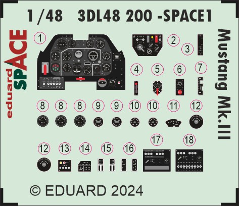 SPACE 3D Detailset Mustang MKIII (P51B/C) Instrument panels and Seatbelts (Ediuard) 3DL48200