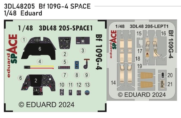 SPACE 3D Detailset Messerschmitt Bf109G-4 Instrument panel and Seatbelts  (Eduard)  3DL48205