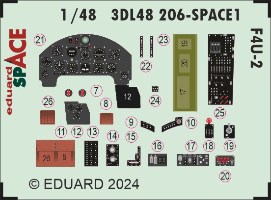 SPACE 3D Detailset Vought F4U-2 Corsair Instrument panel and Seatbelts (Hobby Boss) 3DL48206