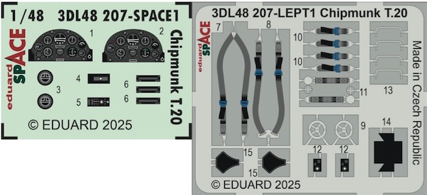 SPACE 3D Detailset DHC1 Chipmunk T20 Instrument panels and Seatbelts (Airfix) 3DL48207