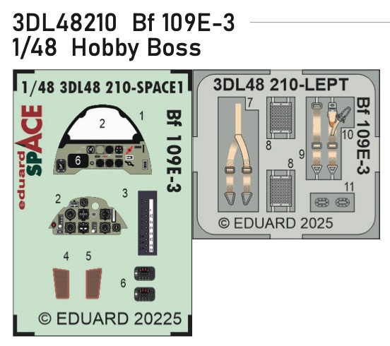 SPACE 3D Detailset Messerschmitt Bf109E-3 Instrument panel and Seatbelts (Hobby Boss)ix) 3DL48210