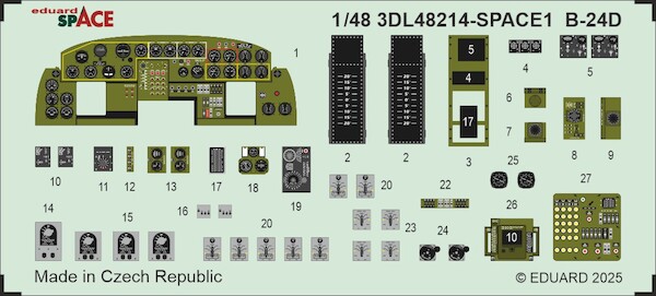 SPACE 3D Detailset B24D Liberator Instrument panel and Seatbelts (Hobby Boss) 3DL48214
