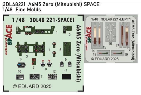 SPACE 3D Detailset Mitsubishi A6M5 Zero Instrument panel and Seatbelts (Fine Molds) 3DL48221