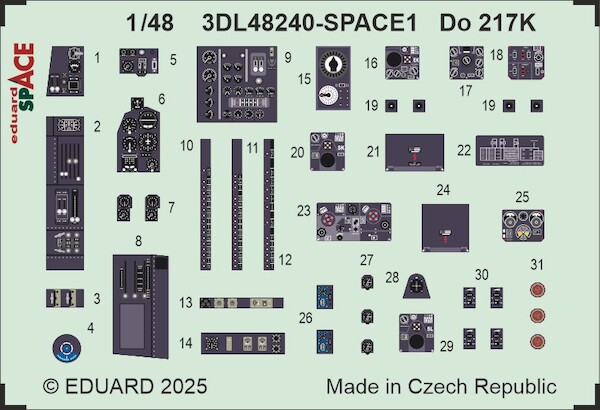 SPACE 3D Detailset Dornier Do217K Instrument Panels and Seatbelts  (ICM)  3DL48240