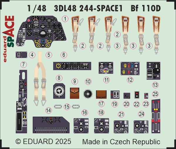 SPACE 3D Detailset Messerschmitt BF110D Instrument Panels and Seatbelts  (Eduard)  3DL48244