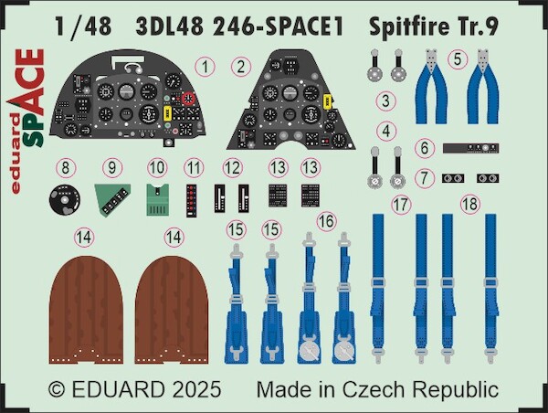 SPACE 3D Detailset Spitfire Tr9 Instrument Panels and Seatbelts (Airfix) 3DL48246