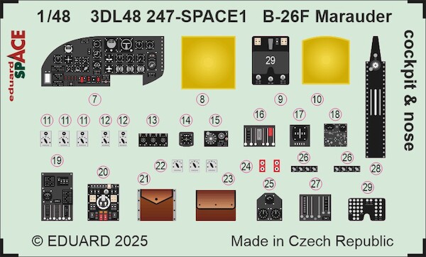 SPACE 3D Detailset Martin B26F Marauder Cockpit and nose Instrument Panels and Seatbelts  (ICM)  3DL48247