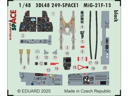 SPACE 3D Detailset Mikoyan MiG21F-13 seatbelts and instrument panels (BLACK)(Eduard) 3DL48249