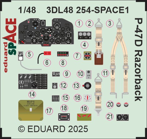 SPACE 3D  Detailset P47D Thunderbolt Razorback seatbelts and instrument panels (Mini Art)  3DL48254